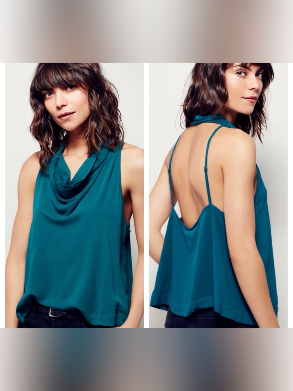 Free People Teal Sleeveless Mock-Neck Tank
